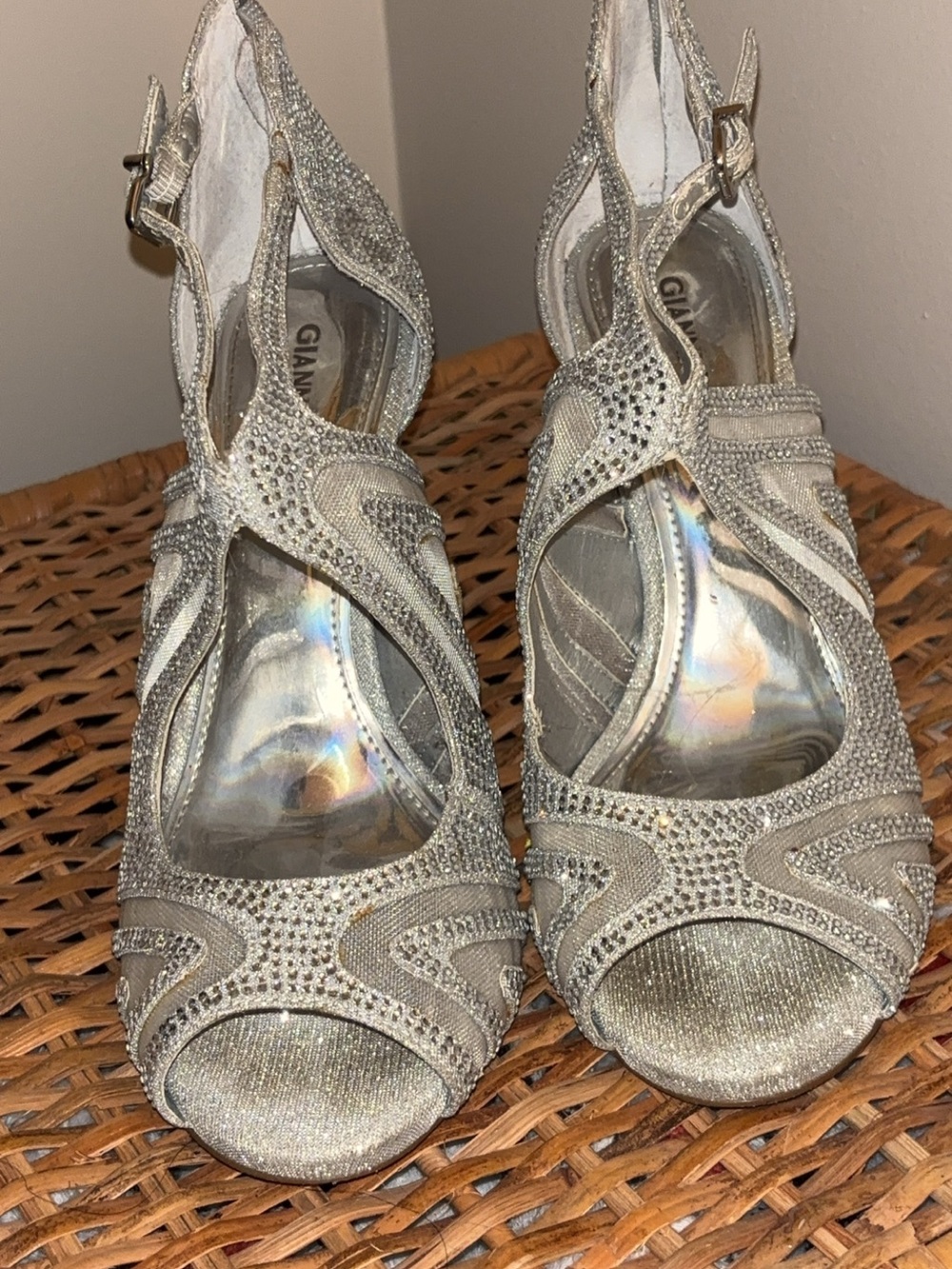 Giani Bernini Silver Rhinestone Open-Toe Dress Heels